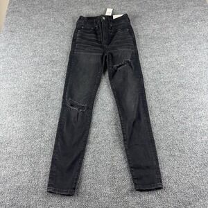 American Eagle Jegging Jeans Womens 00‎ Short Black Charcoal Distressed Denim